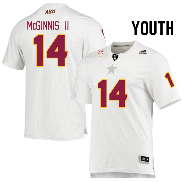 Youth #14 Joseph McGinnis II Arizona State Sun Devils College Football Jerseys Stitched Sale-White - Click Image to Close